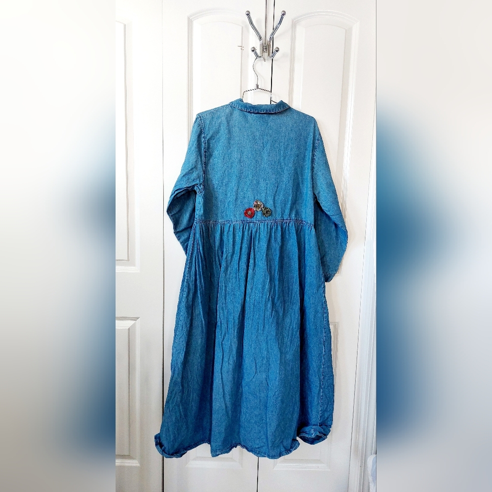 Y2k Denim Maxi Dress with Yoyos Size Medium‎ Sunbelt - Picture 2 of 5